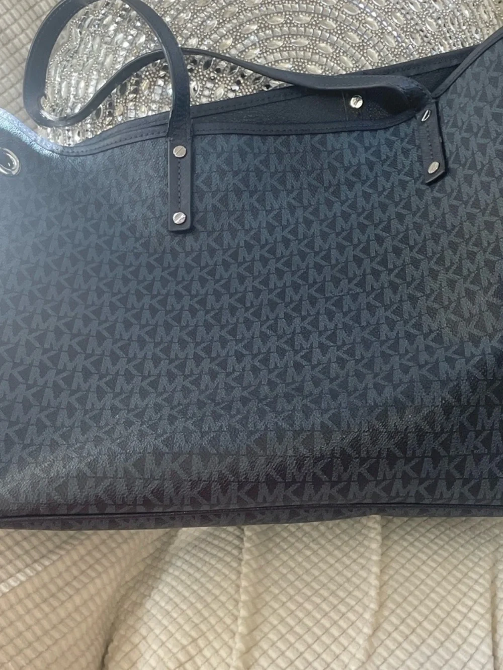 Michael Kors Navy Black MK Logo Tote